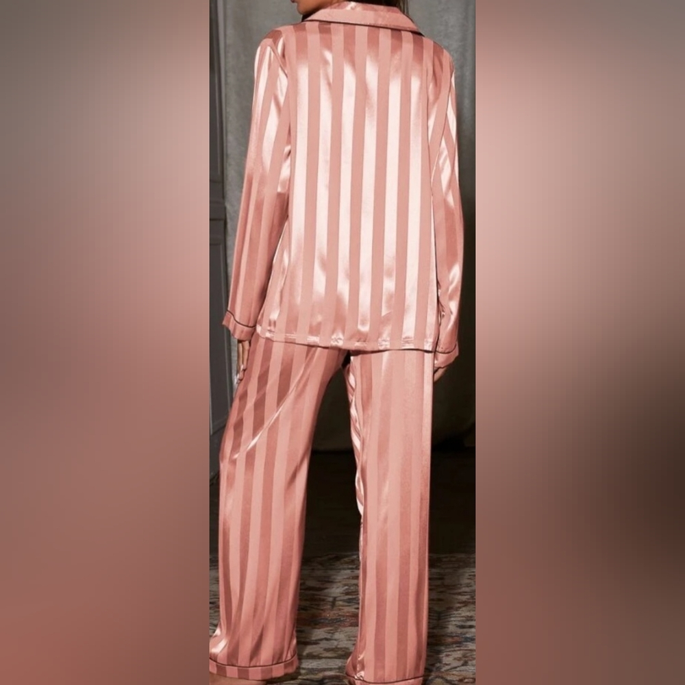 Contrast Binding Satin Night Set, pajama satin, pajama stain
